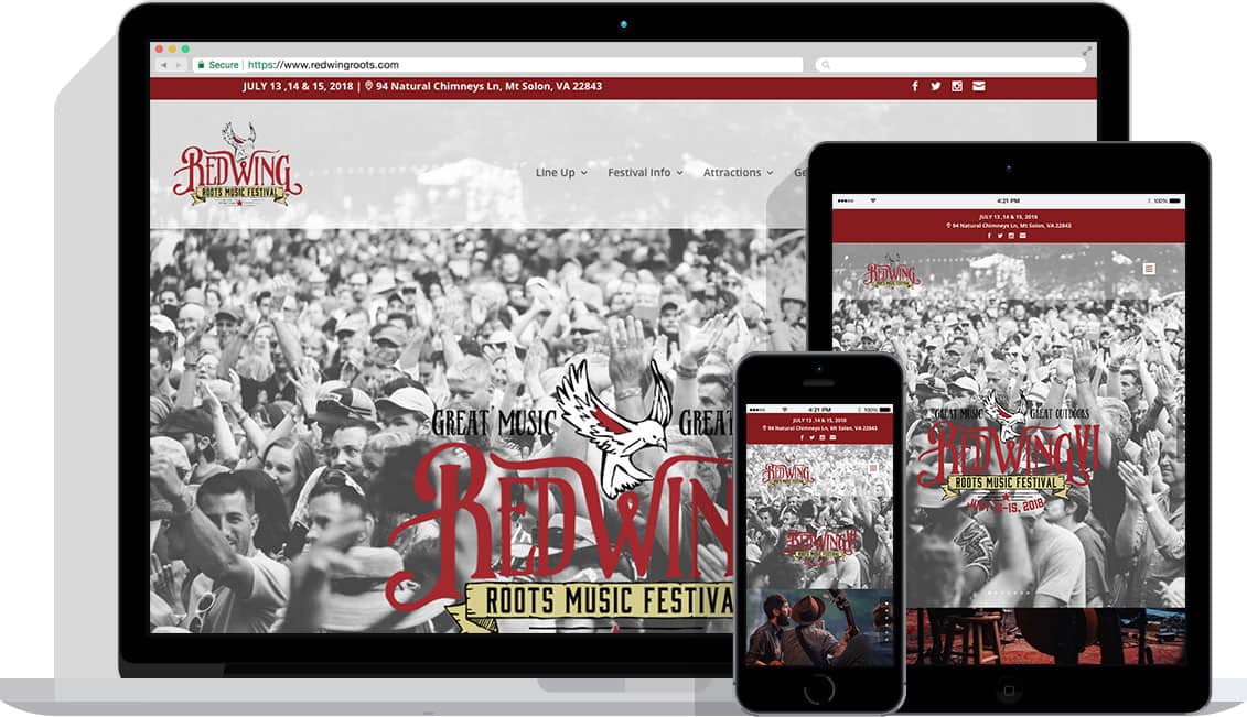 Apple devices showing Red Wing Roots Festival website